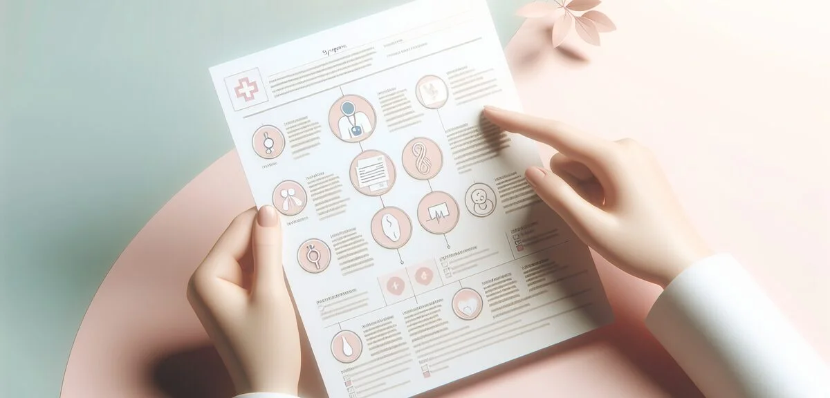 Soft pastel colored medical infographic showing symptoms checklist, gentle healthcare illustration s