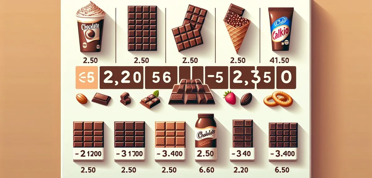 Infographic comparing calories of different chocolate products, clean modern design with chocolate i