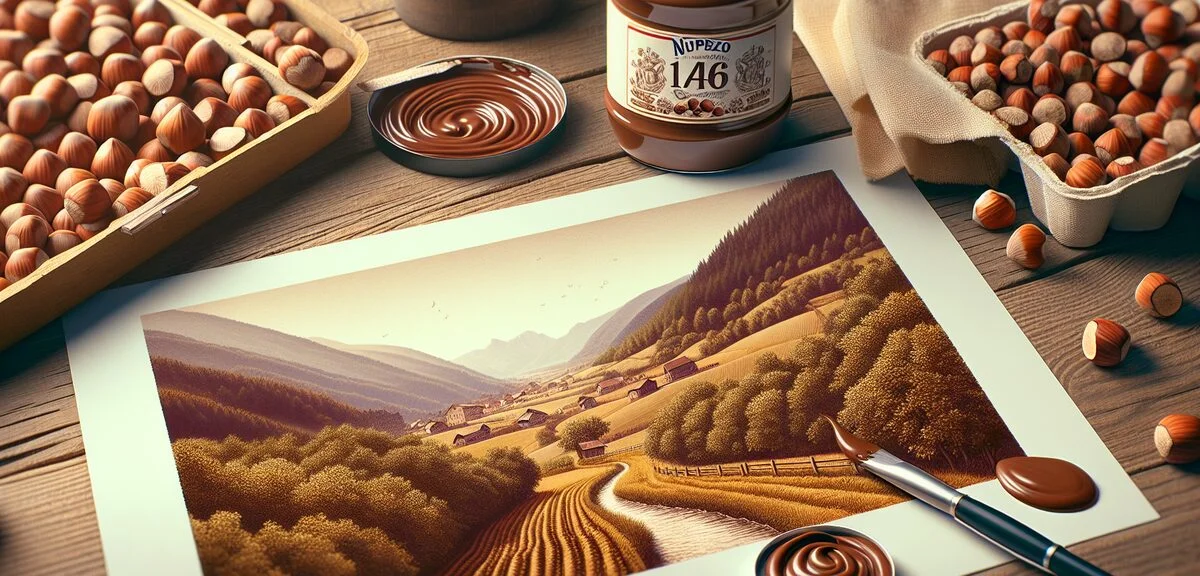 Vintage style illustration of Nutella history, showing the evolution from 1946 to present, Italian c
