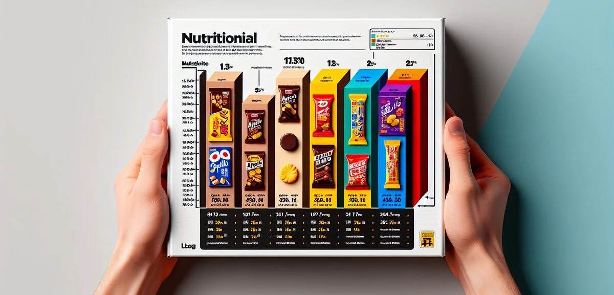 Nutritional comparison infographic of Japanese chocolate snacks, with Apollo chocolate prominently f