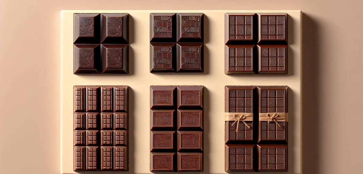 Side-by-side comparison of premium Japanese chocolate bars including Sasha's lattice pattern, Meiji 
