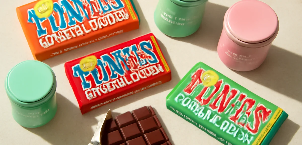 Colorful modern Dutch chocolate bars and pastel cocoa tins arranged on a table, Amsterdam souvenir s