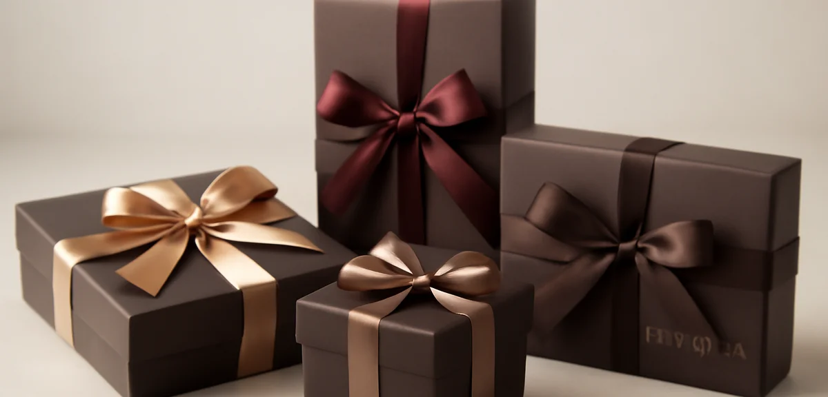 Elegant chocolate gift boxes from premium brands arranged as visiting gifts, refined packaging with 