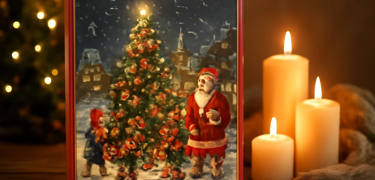 Traditional style chocolate advent calendar with 24 numbered doors, festive illustration on the fron